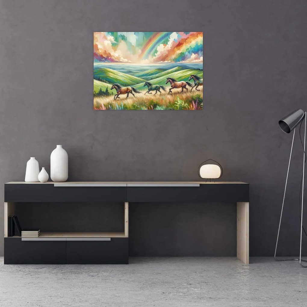Kép – Vágtázó lovak a tájban (70x50 cm)