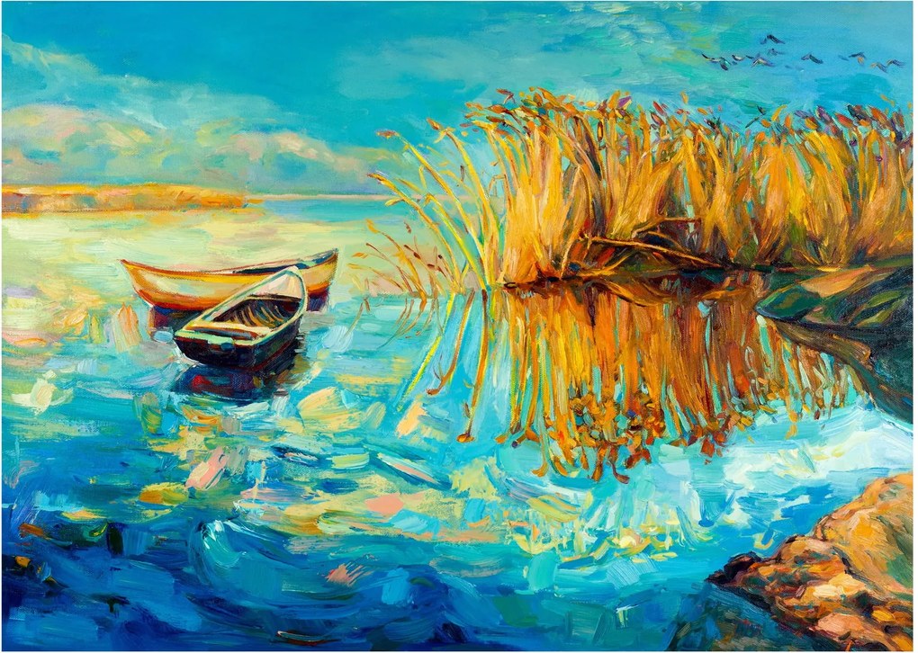 Kép - Tó csónakokkal (üvegen) (70x50 cm)