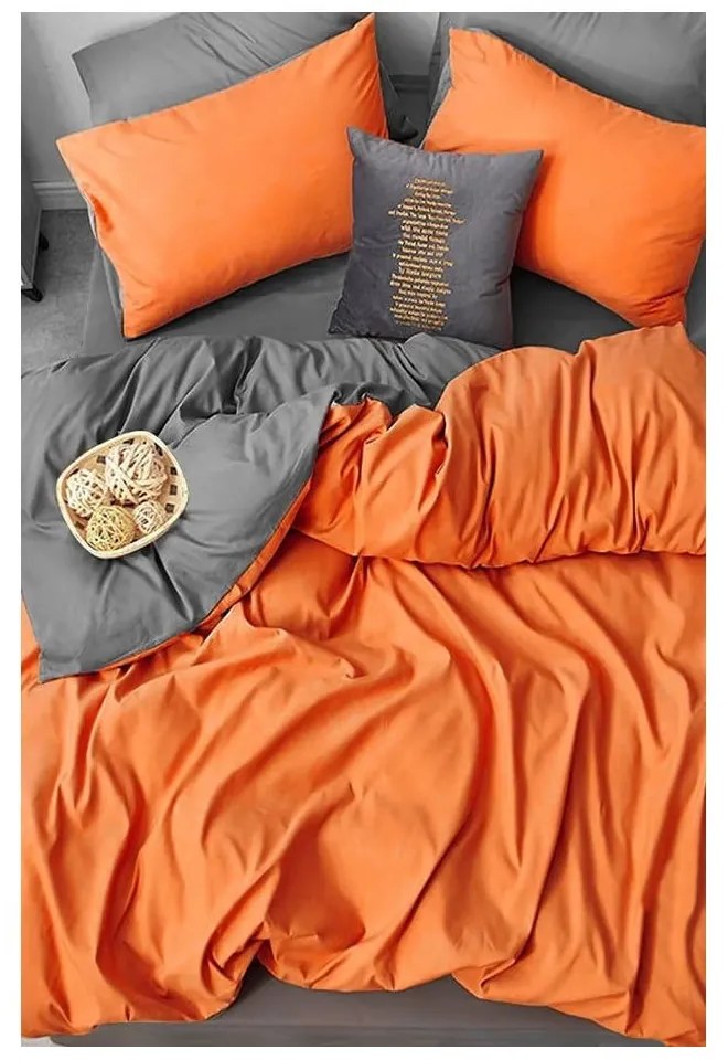 Narancssárga-szürke négyrészes kétszemélyes hosszabbított pamut ágyneműhuzat lepedővel 200x220 cm – Mila Home