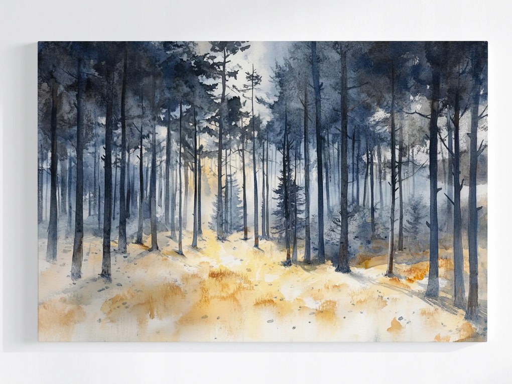 Vászonkép Canvas Akvarell Tájkép Erdő Fák Természet 60x40