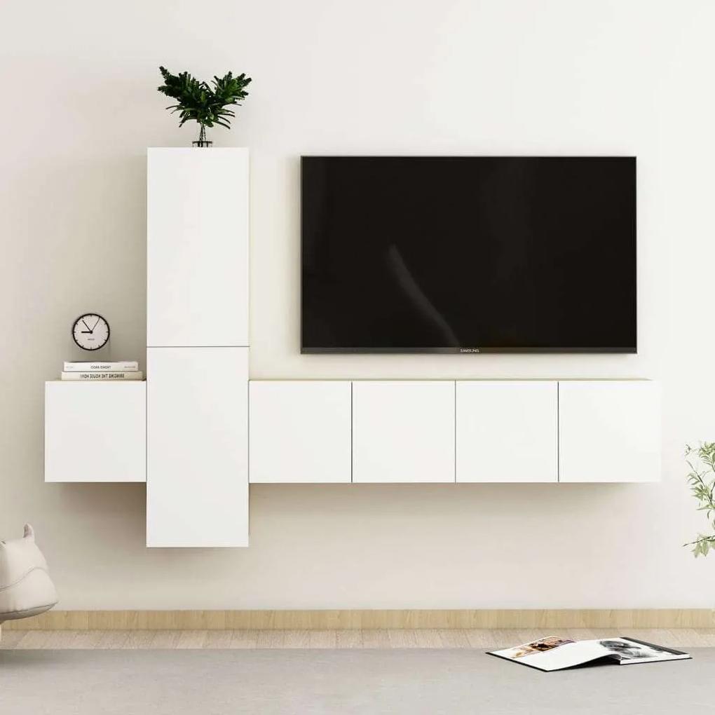 vidaXL 5 részes fehér-sonoma színű forgácslap TV-szekrényszett