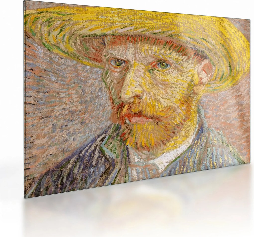 Üveg kép - Vincent van Gogh, Self-Portrait with a Straw Hat (The Potato Peeler), reprodukciók (70x50 cm)