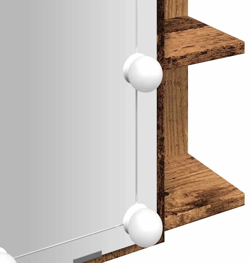 antik fa tükrös szekrény LED-ekkel 70 x 16,5 x 60 cm
