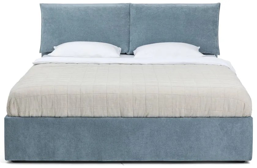 Kék kárpitozott ágyneműtartós franciaágy ágyráccsal 180x200 cm Thessa Pillow – Bonami Selection