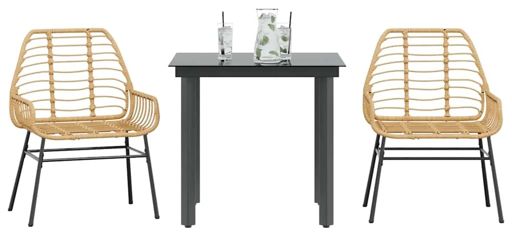 vidaXL 3 észes barna polyrattan üveg kerti étkezőgarnitúra