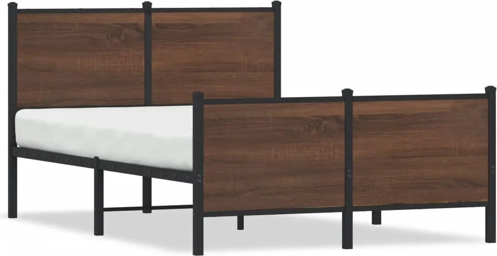 vidaXL barna tölgy színű fém ágykeret matrac nélkül 137 x 190 cm