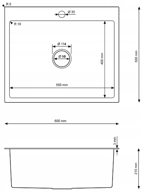 Erga HD, 1 kamrás acél mosogató 600x500x210 mm, arany, ERG-MLS-HD6050G