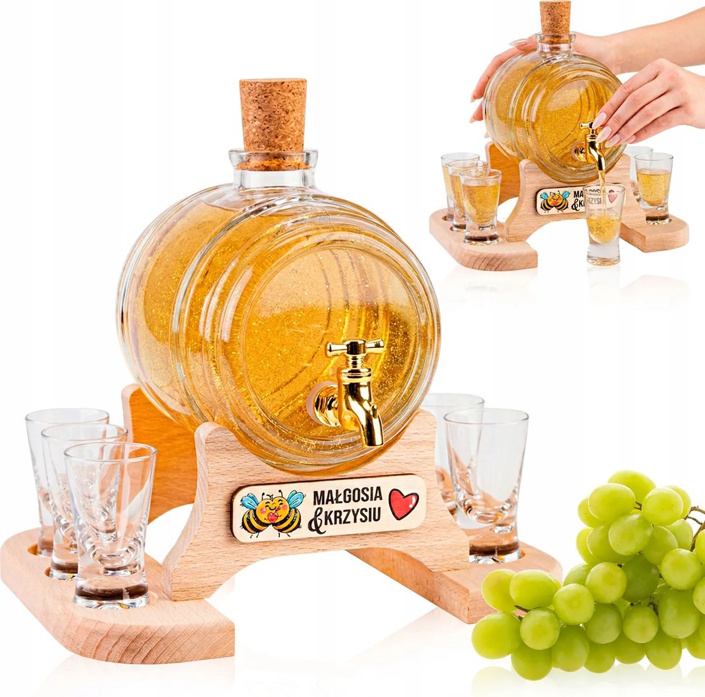 Üveghordó poharakkal Nyomtatott alkoholos ajándék whisky 1L csaptelep