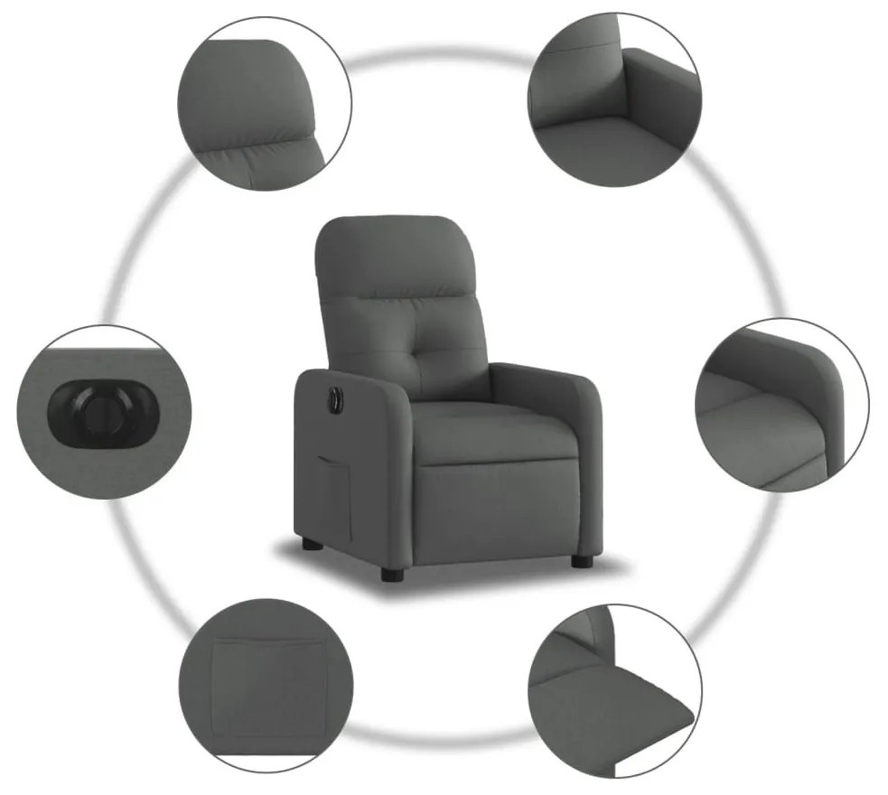 vidaXL sötétszürke szövet elektromos dönthető fotel
