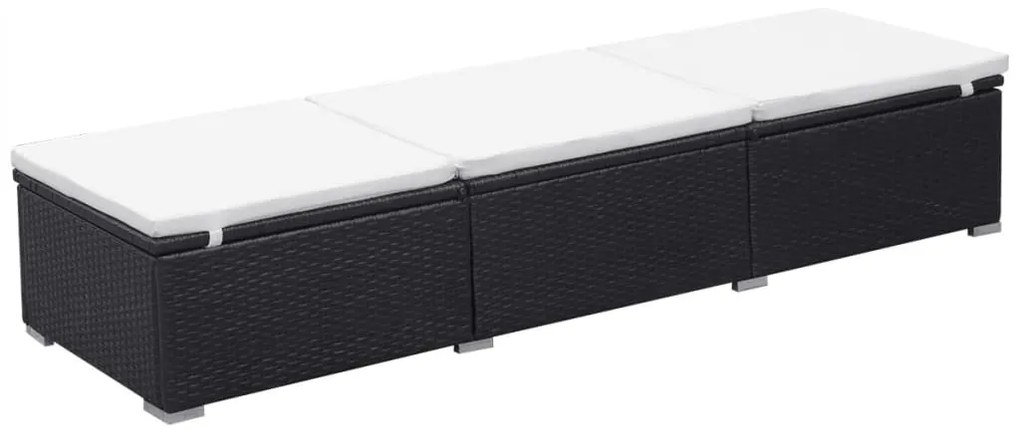 2 db fekete polyrattan napozóágy párnával