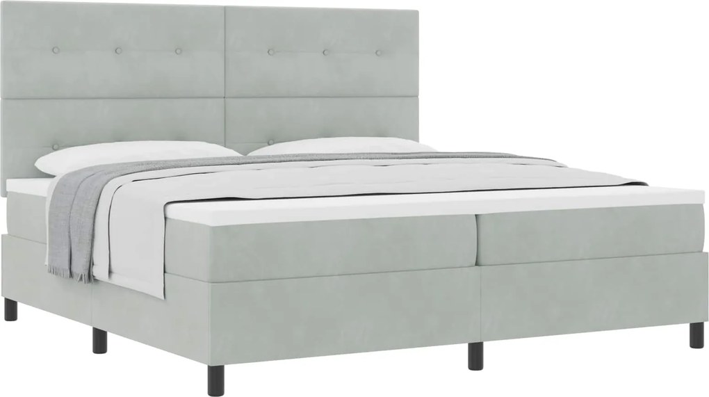vidaXL Boxrugós ágy matracmal Világosszürke 200 x 200 cm szövet