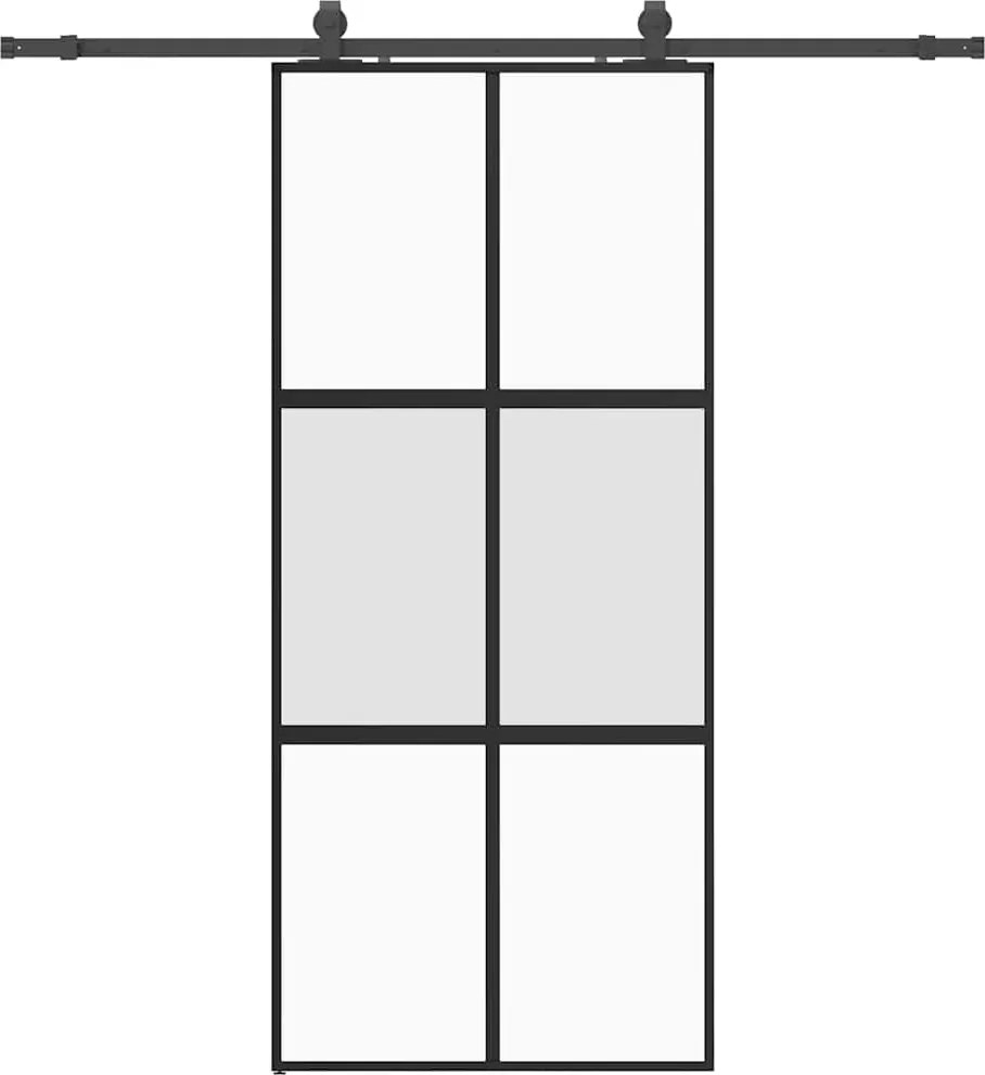 vidaXL fekete edzett üveg tolóajtó fémszerelék szettel 90x205 cm