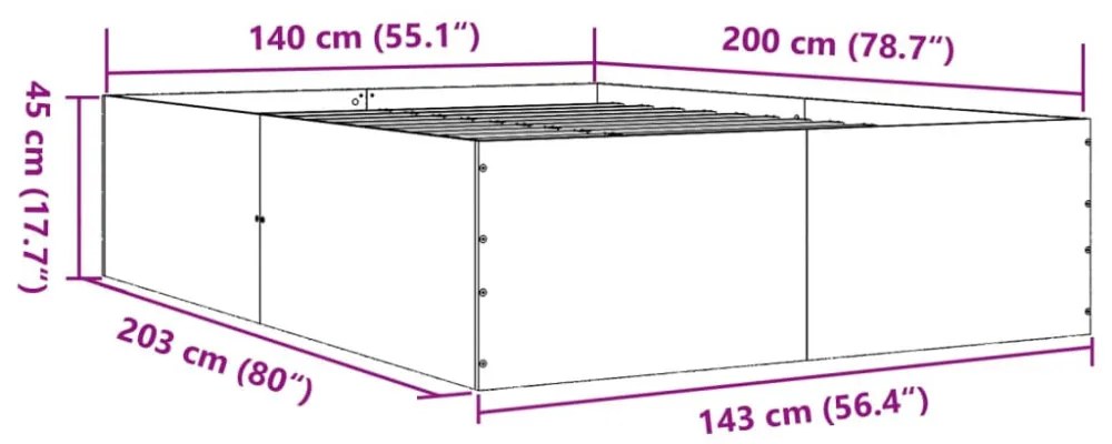 barna tölgyszínű szerelt fa ágykeret 140 x 200 cm