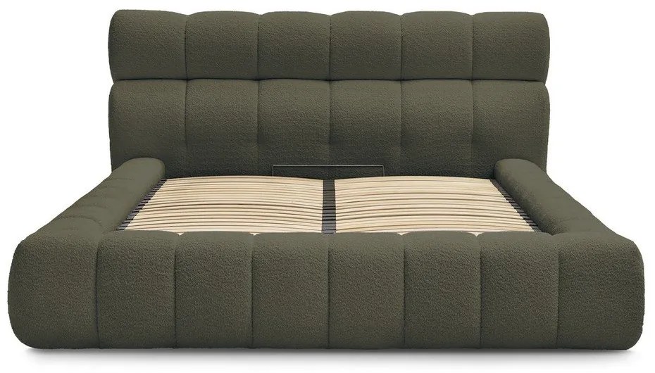 Zöld kárpitozott ágyneműtartós franciaágy ágyráccsal 180x200 cm Mont Blanc – Bobochic Paris