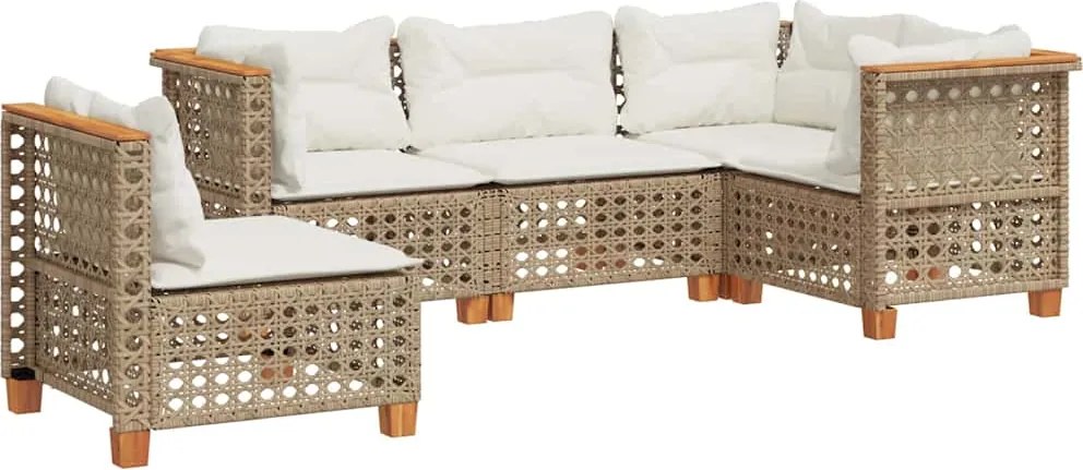 vidaXL 5 részes bézs polyrattan kerti ülőgarnitúra párnákkal