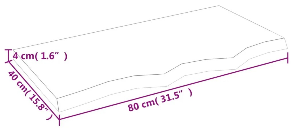 sötétbarna kezelt tömör tölgyfa fali polc 80x40x(2-4) cm