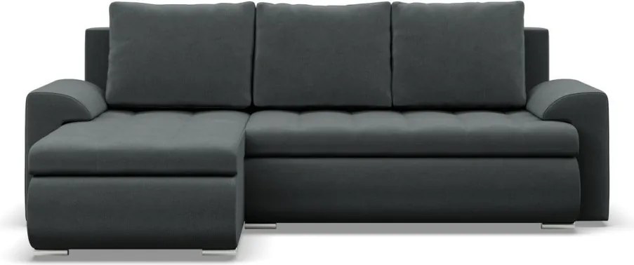 Tokio sarokkanapé, 2 ágyneműtartóval, bársony, baloldali, szürke