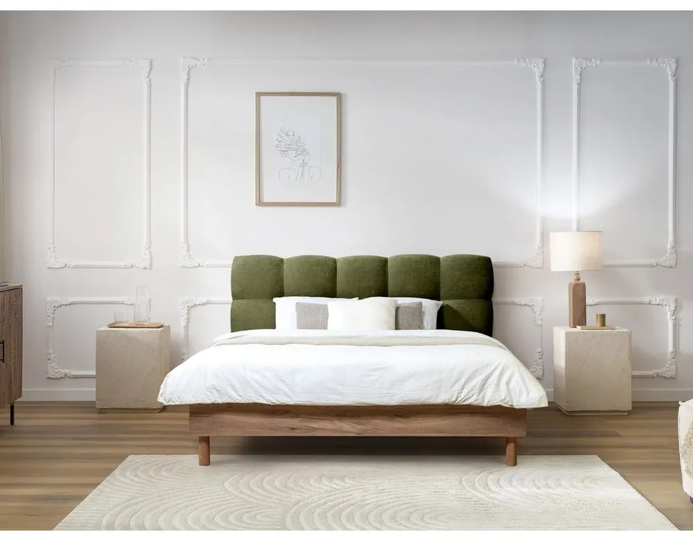 Zöld kárpitozott franciaágy ágyráccsal 160x200 cm Kumo – Bobochic Paris