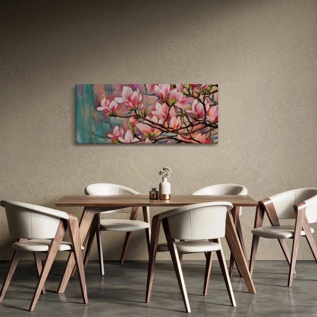 Kép - olajfestmény, virágzó Sakura (120x50 cm)