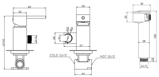 Aqualine - Zuhanyzós bidécsap rejtett beépítéshez fényezett króm