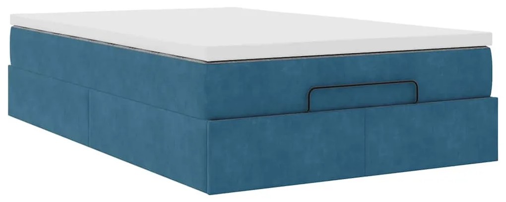 Ottomán ágykeret matraccal sötétkék 120x200cm bársony
