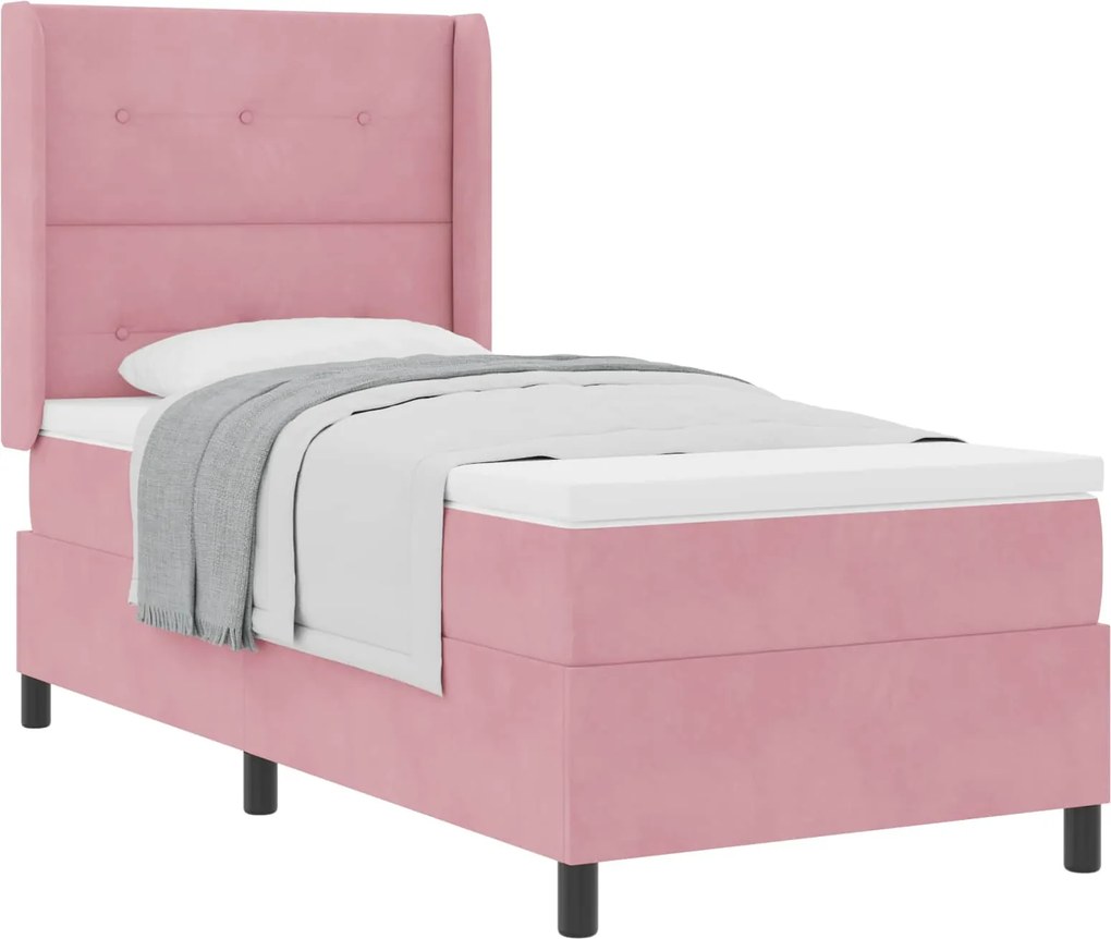 vidaXL Boxrugós ágy matracmal Rózsaszín 90 x 190 cm Bársony