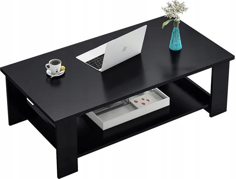 Dohányzóasztal Modern Pad Polccal Nappali Nagy 100 CM Loft Fekete