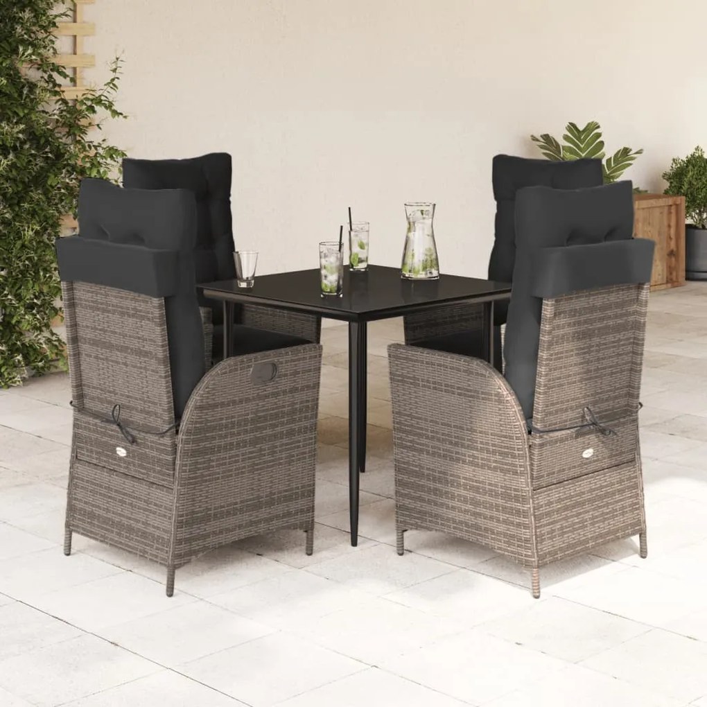 5 részes szürke polyrattan kerti étkezőgarnitúra párnával