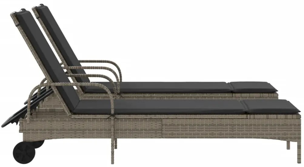 2 db világosszürke polyrattan napozóágy párnával