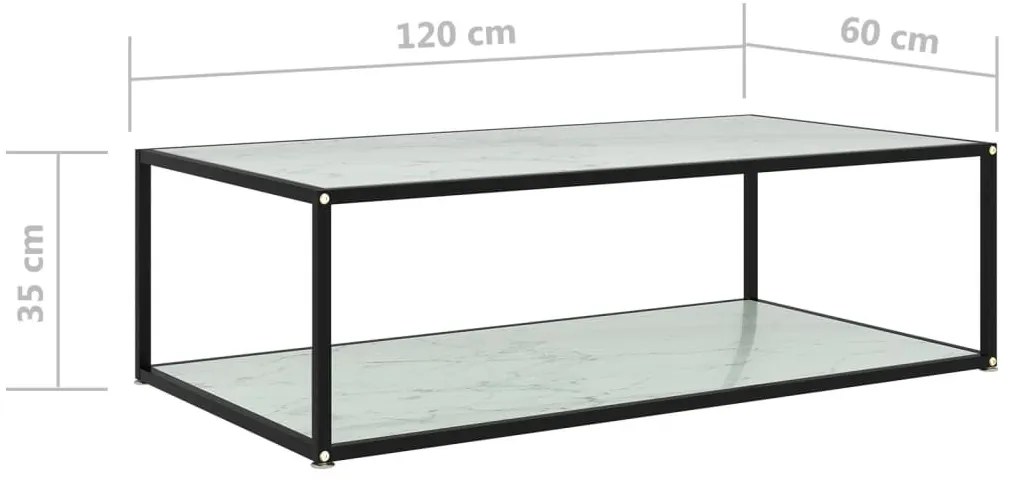Fehér edzett üveg dohányzóasztal 120 x 60 x 35 cm