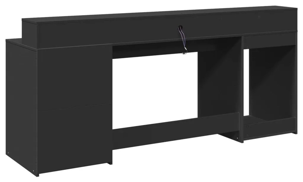 fekete szerelt fa íróasztal LED-világítással 200 x 55 x 91 cm