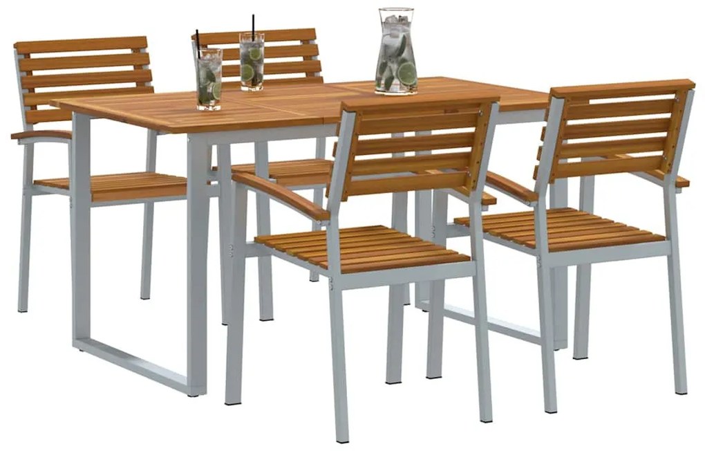 Kert étkező szett 5 pcs Szürke és barna tömör akácfa