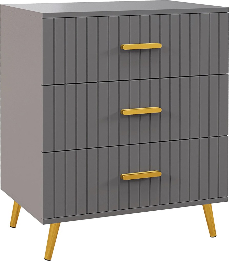 HOMCOM 3-Fiókos Modern Antifal Szekrény, Fa és Alumínium Szekrény, 60x40x71,5 cm, Arany és Sötétszürke | Aosom