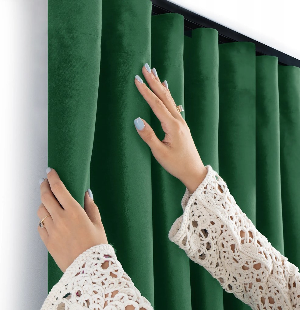 Filumi Wave szalagfüggöny rövid velúr Palack Zöld 140x175