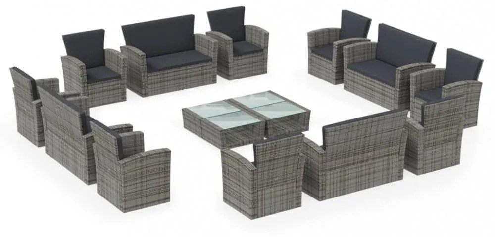 16 részes szürke polyrattan kerti ülőgarnitúra párnákkal