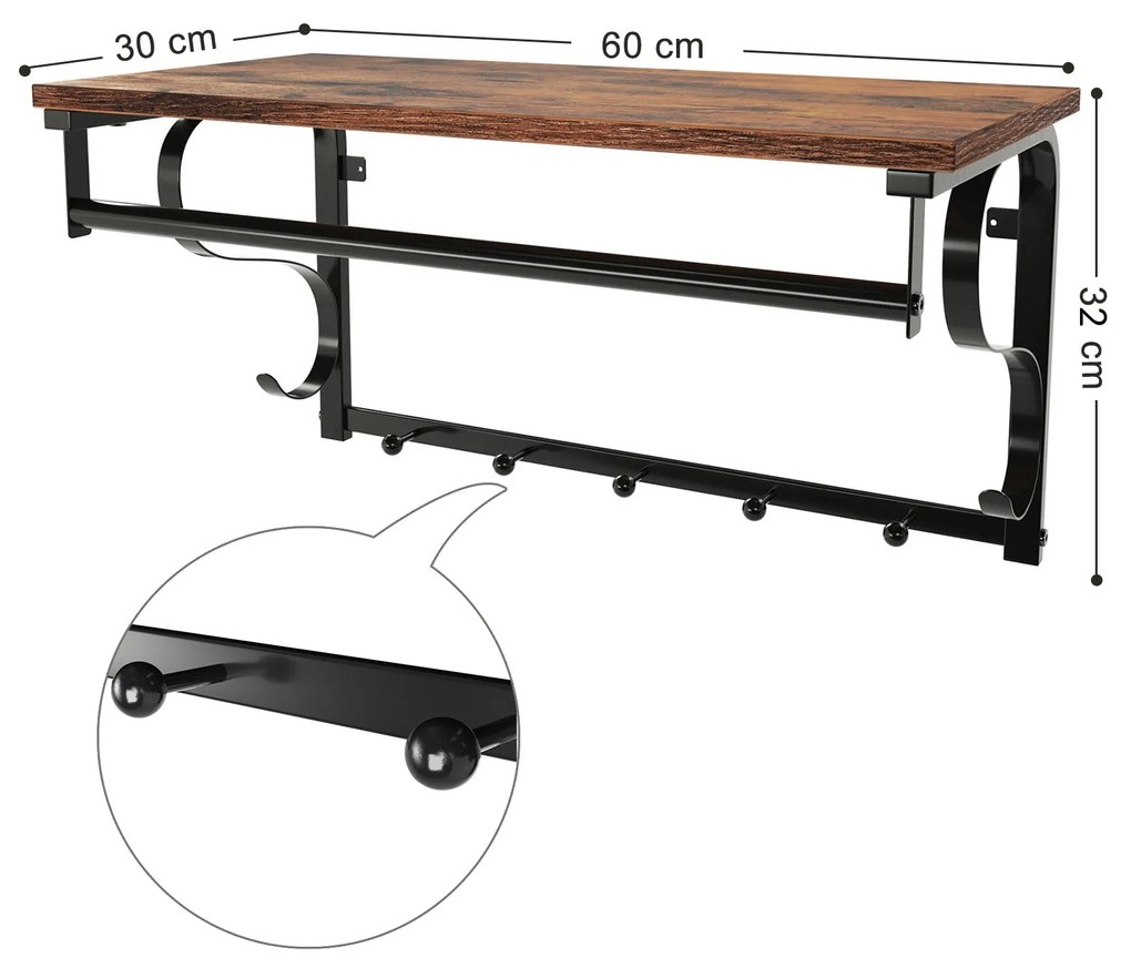HENRY fali fogas, 60x30x32cm, fekete/barna Vasagle