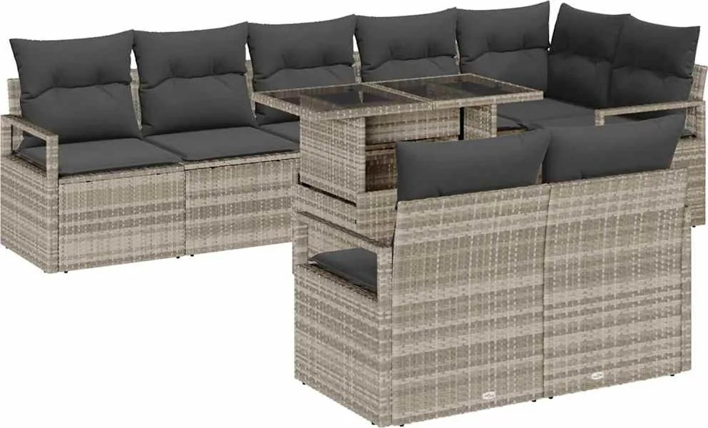 vidaXL Kerti Kanapé Szett párnával 9 pcs Világosszürke polirattan