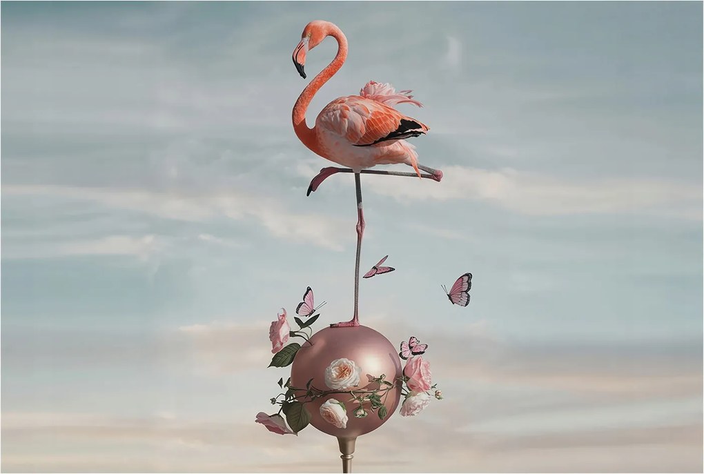 Divatos Flizelin Tapéta Fali Furnér Elegáns flamingó 104x70 Ragasztó