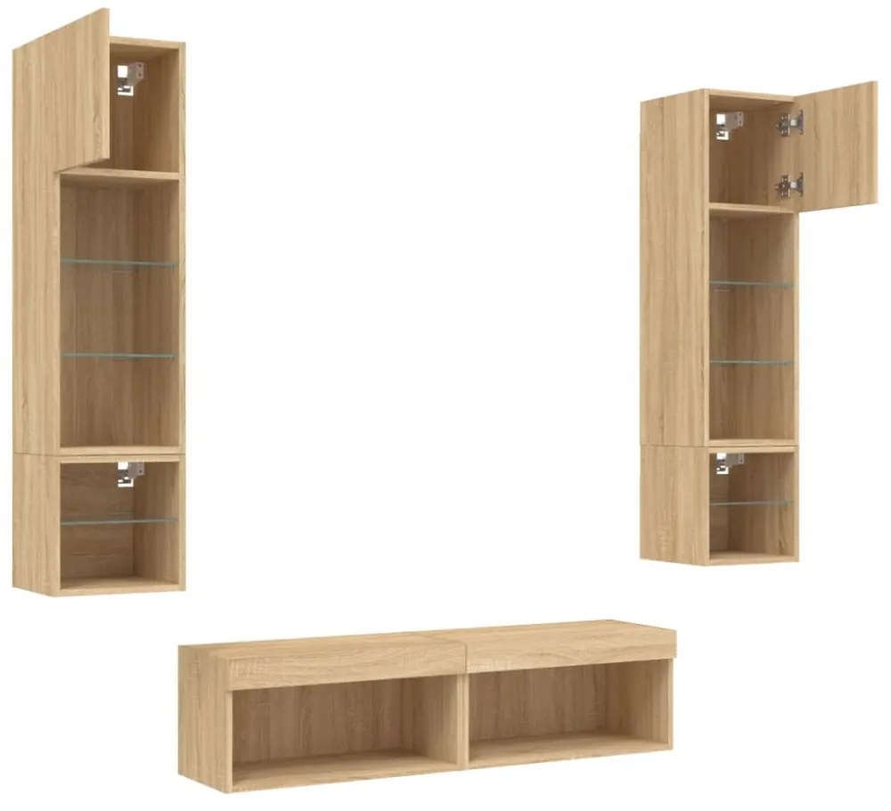 6 darab füstös tölgy színű szerelt fa TV-bútor LED-del