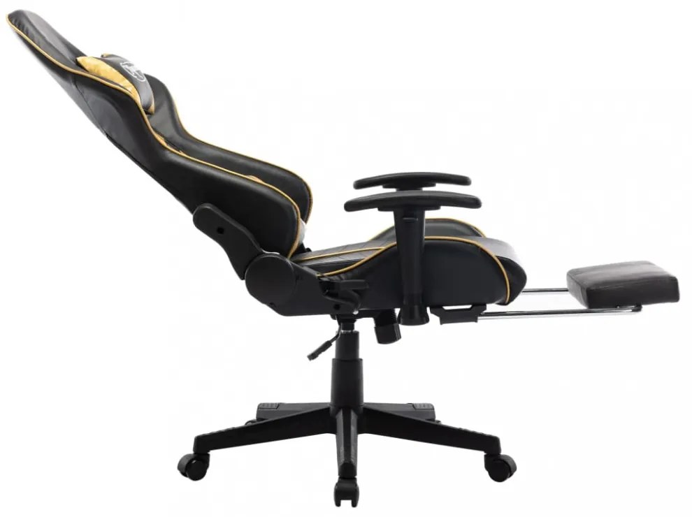 fekete és aranyszínű műbőr gamer szék lábtámasszal