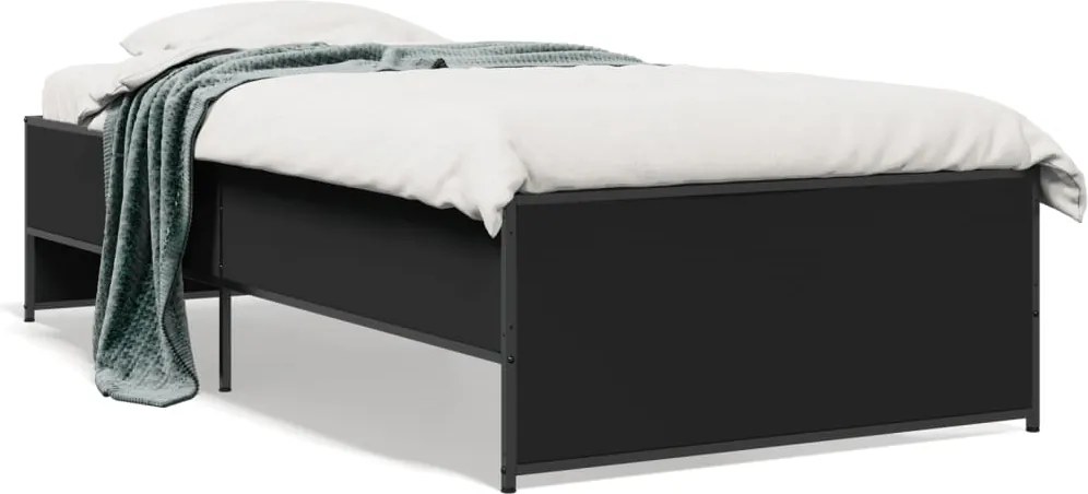 vidaXL fekete szerelt fa és fém ágykeret 90 x 190 cm