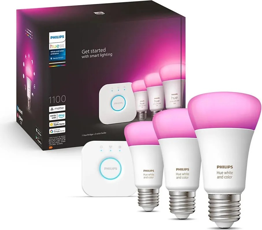 Philips Hue WACA kezdőkészlet 3xE27/9W/230V 2000-6500K + Hue Bridge