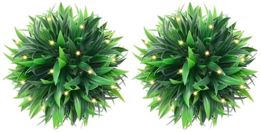 2 db zöld mesterséges boxwood gömbök LED fényekkel 30 cm