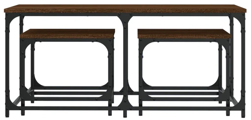 vidaXL 3 db barna tölgyszínű szerelt fa rakásolható dohányzóasztal