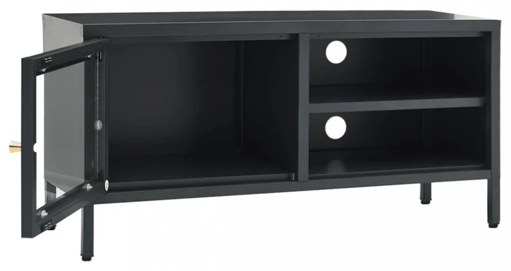 antracitszürke acél és üveg TV-szekrény 90 x 30 x 44 cm