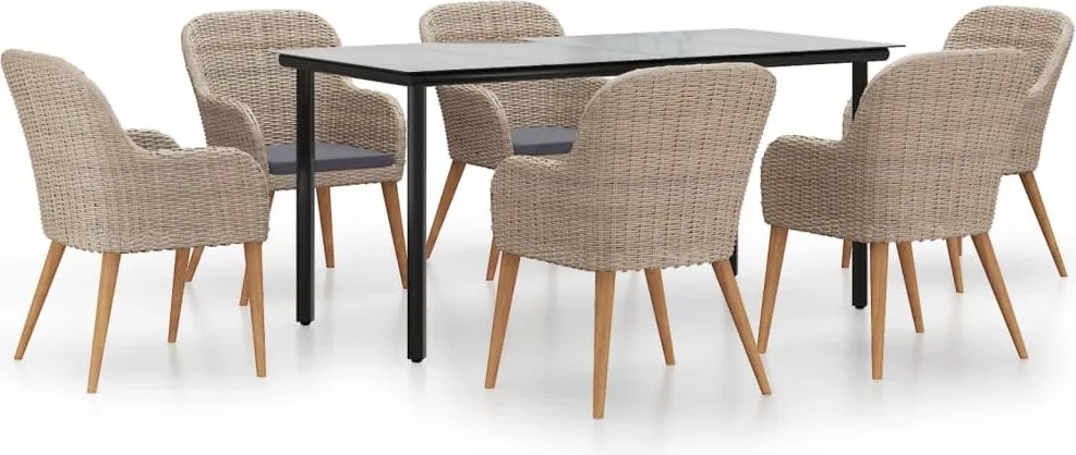 vidaXL 7 részes barna kerti étkezőgarnitúra párnákkal