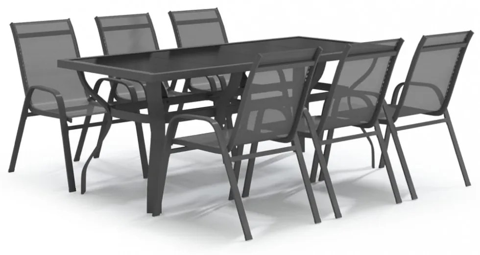 7 részes szürke és fekete kerti étkezőgarnitúra
