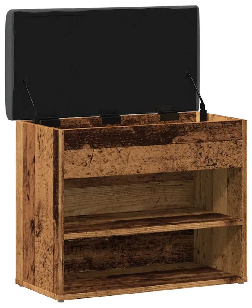 antik fa szerelt fa cipőtároló pad 62x32x50 cm