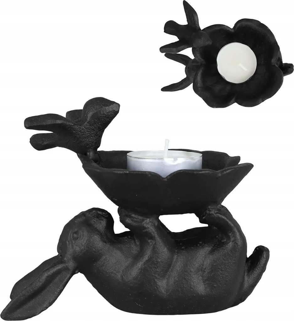 Gyertyatartó Figura Nyuszi húsvétra tealight fekete dekoráció