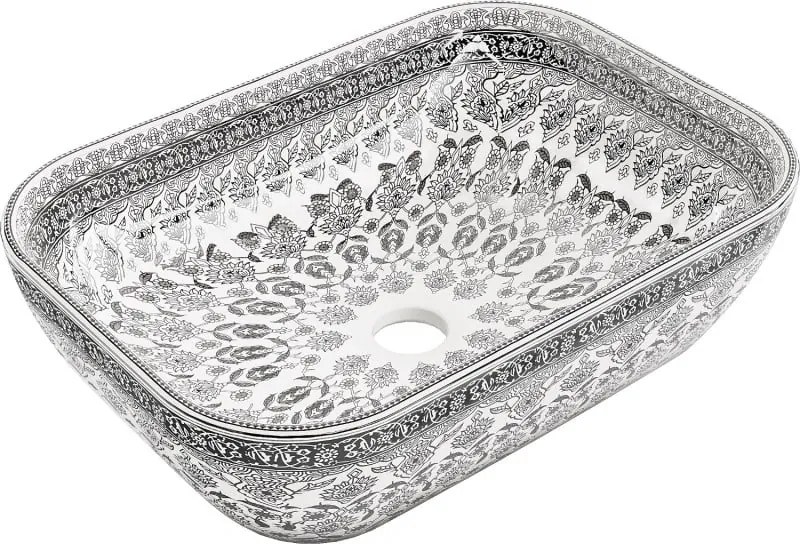 Mexen Rita munkalapra helyezett mosdó 45 x 32 cm, fehér/fekete minta - 21084586